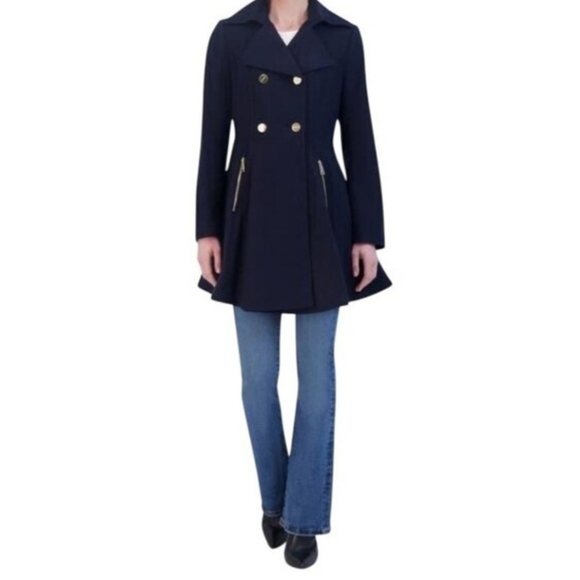 Laundry By Shelli Segal Double Breasted Wool Blend Peplum Coat Navy Blue Sz XL - Picture 2 of 9